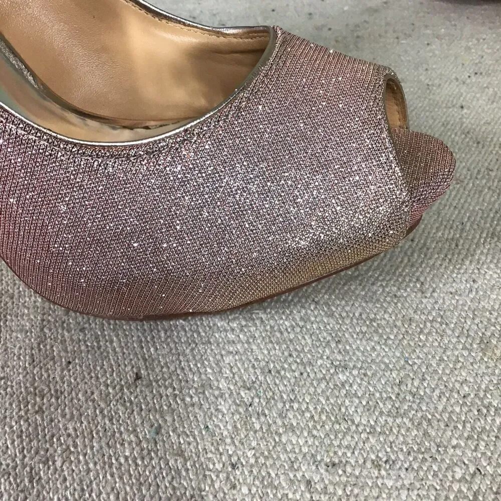 Badgley Mischka Women Shoes SZ. 9 Metallic Peep Toe Stiletto Wedding, night out